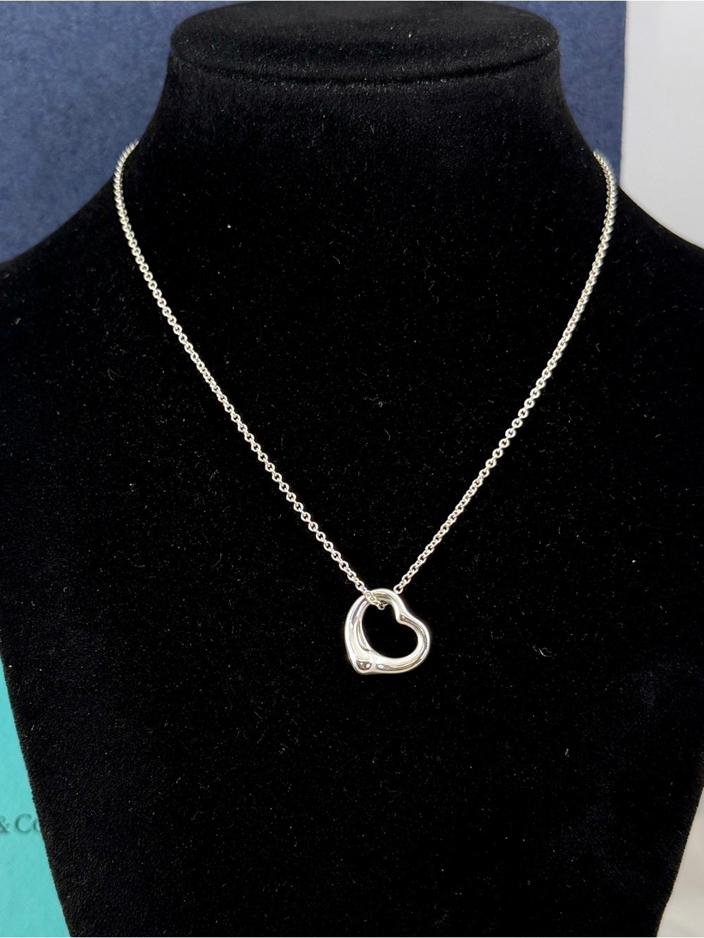 TIFFANY & CO. Elsa Peretti Sterling Silver 16mm Open Heart Pendant Necklace; COA
